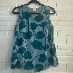 Cabi Teal Floral Sleeveless Blouse Size S Sheer Popover